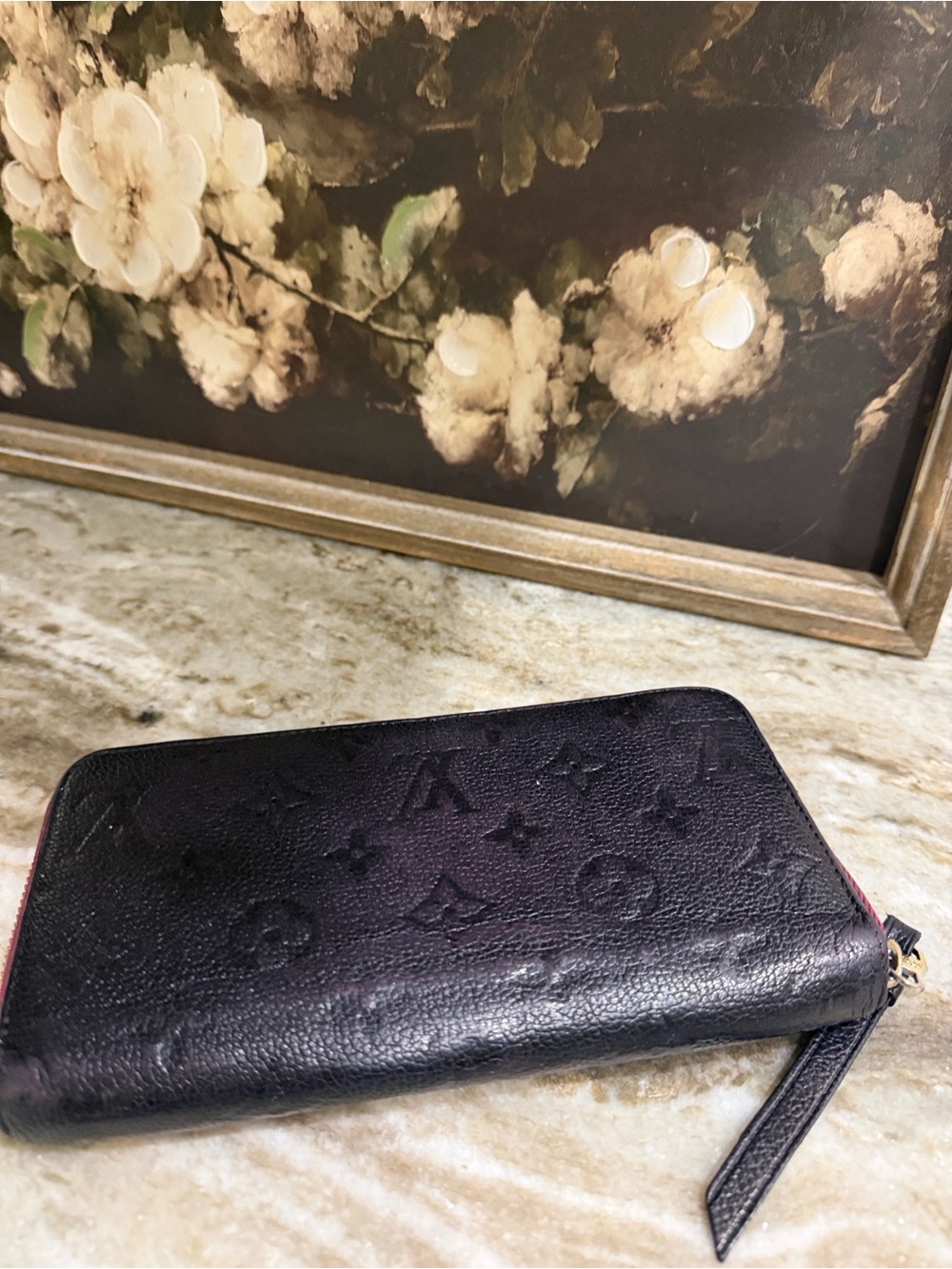 Louis Vuitton Black Monogram Zip Wallet with Burgundy Zip Trim - Picture 3 of 3